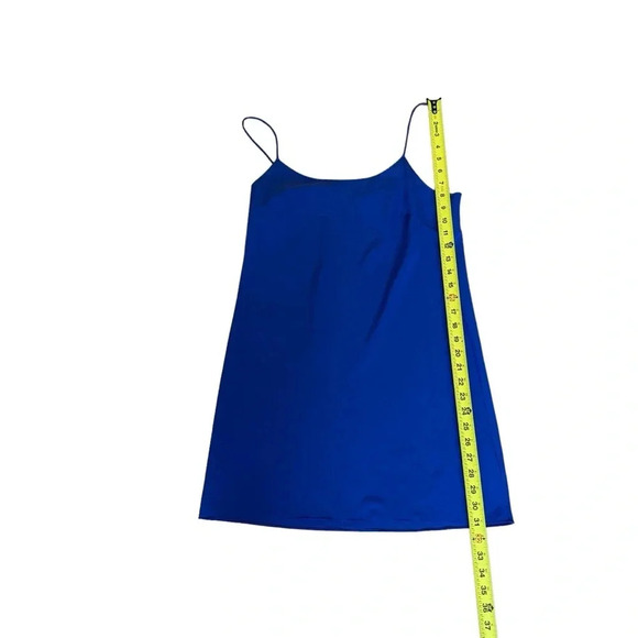 Royal Blue Spaghetti Strap Mini Slip Dress Crew Neck Sheer Size S RTR - Picture 3 of 8